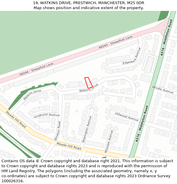 19, WATKINS DRIVE, PRESTWICH, MANCHESTER, M25 0DR: Location map and indicative extent of plot