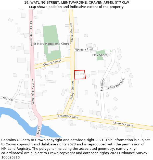 19, WATLING STREET, LEINTWARDINE, CRAVEN ARMS, SY7 0LW: Location map and indicative extent of plot