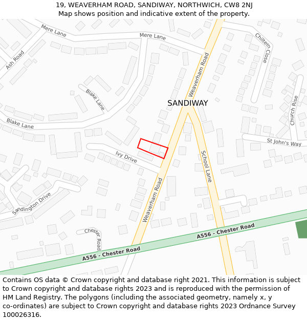 19, WEAVERHAM ROAD, SANDIWAY, NORTHWICH, CW8 2NJ: Location map and indicative extent of plot