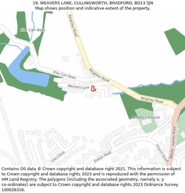 19, WEAVERS LANE, CULLINGWORTH, BRADFORD, BD13 5JN: Location map and indicative extent of plot
