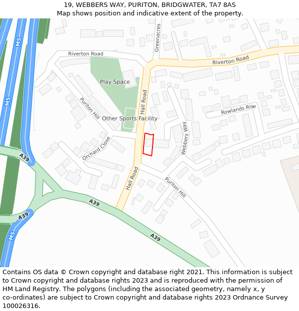 19, WEBBERS WAY, PURITON, BRIDGWATER, TA7 8AS: Location map and indicative extent of plot