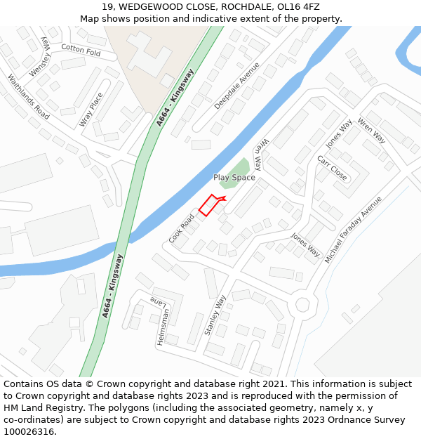 19, WEDGEWOOD CLOSE, ROCHDALE, OL16 4FZ: Location map and indicative extent of plot