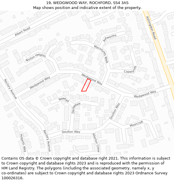 19, WEDGWOOD WAY, ROCHFORD, SS4 3AS: Location map and indicative extent of plot