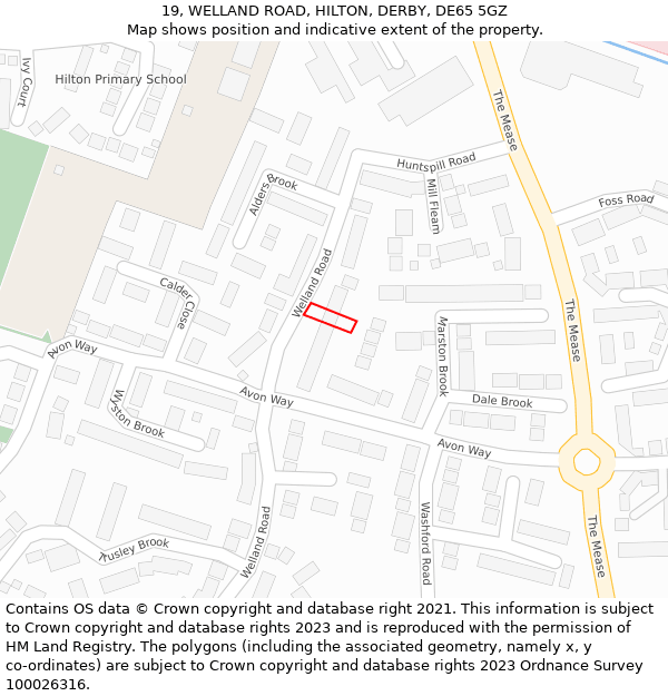 19, WELLAND ROAD, HILTON, DERBY, DE65 5GZ: Location map and indicative extent of plot