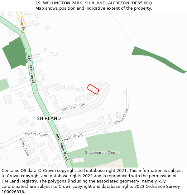 19, WELLINGTON PARK, SHIRLAND, ALFRETON, DE55 6EQ: Location map and indicative extent of plot