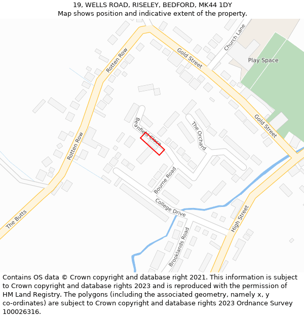 19, WELLS ROAD, RISELEY, BEDFORD, MK44 1DY: Location map and indicative extent of plot