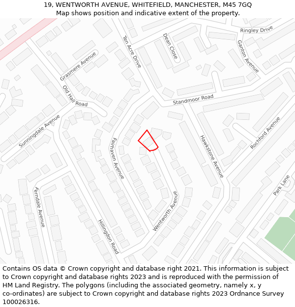 19, WENTWORTH AVENUE, WHITEFIELD, MANCHESTER, M45 7GQ: Location map and indicative extent of plot