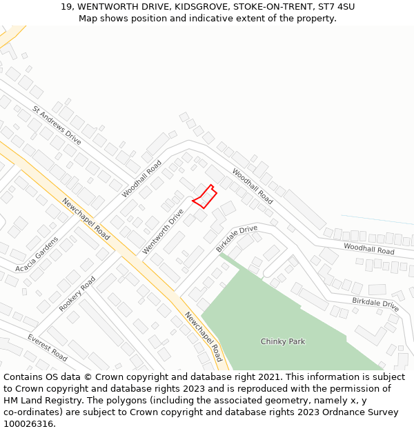 19, WENTWORTH DRIVE, KIDSGROVE, STOKE-ON-TRENT, ST7 4SU: Location map and indicative extent of plot