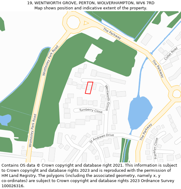 19, WENTWORTH GROVE, PERTON, WOLVERHAMPTON, WV6 7RD: Location map and indicative extent of plot