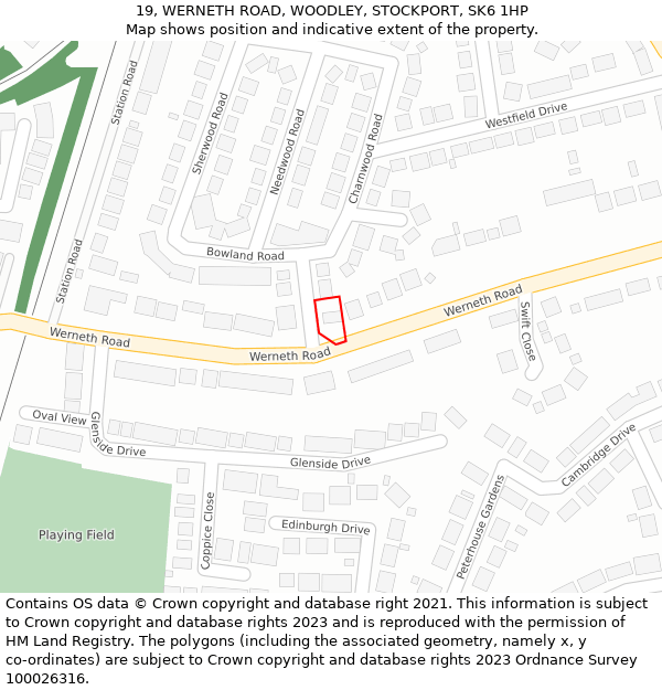 19, WERNETH ROAD, WOODLEY, STOCKPORT, SK6 1HP: Location map and indicative extent of plot