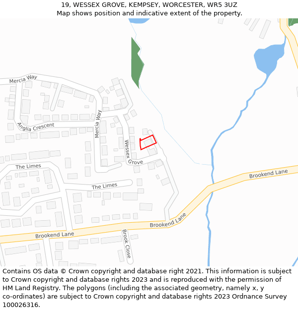19, WESSEX GROVE, KEMPSEY, WORCESTER, WR5 3UZ: Location map and indicative extent of plot