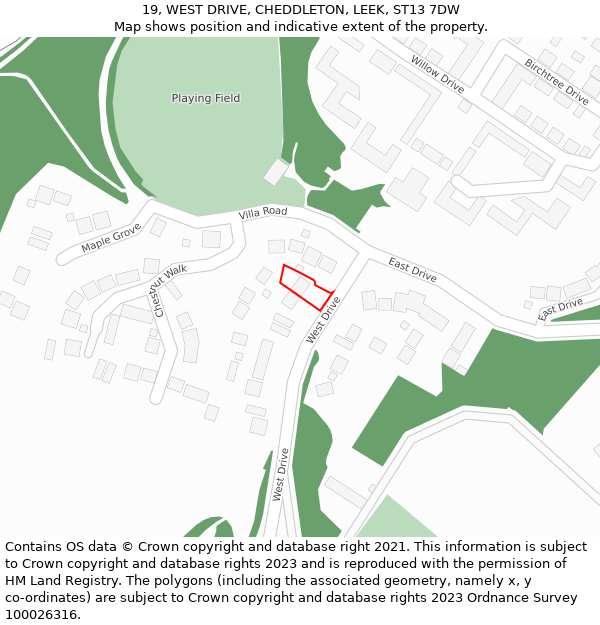 19, WEST DRIVE, CHEDDLETON, LEEK, ST13 7DW: Location map and indicative extent of plot