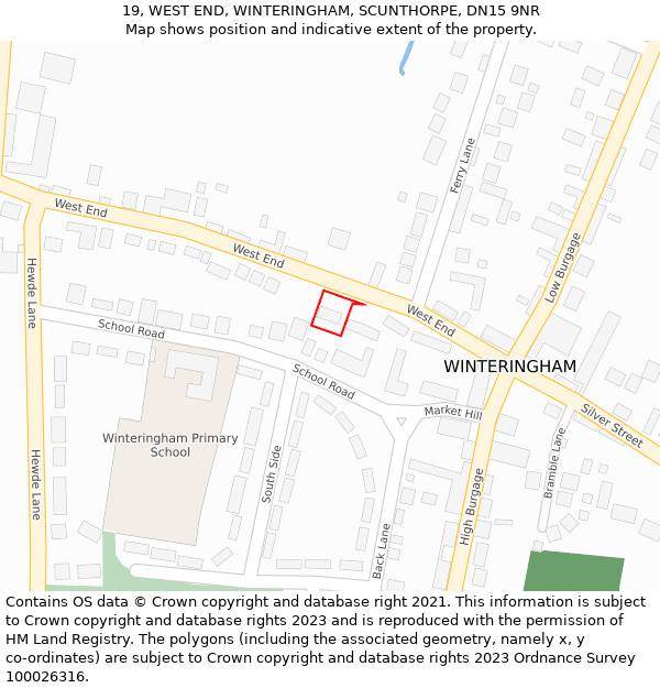 19, WEST END, WINTERINGHAM, SCUNTHORPE, DN15 9NR: Location map and indicative extent of plot