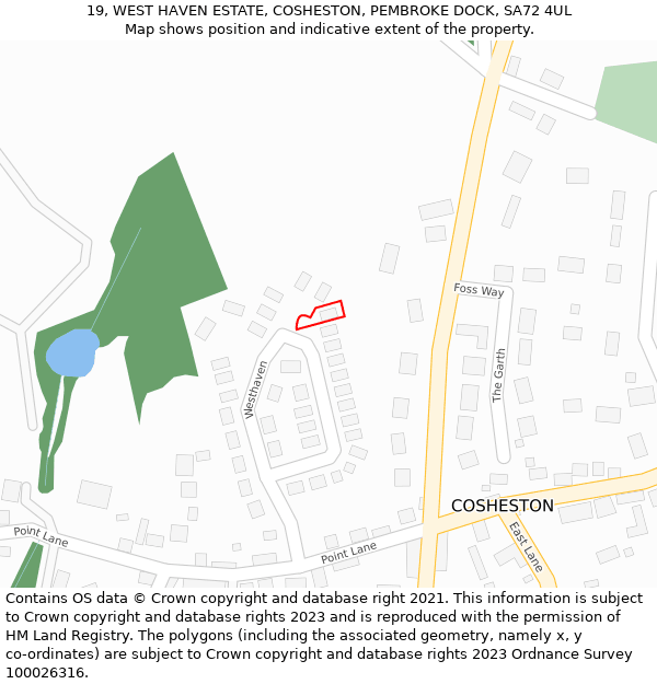 19, WEST HAVEN ESTATE, COSHESTON, PEMBROKE DOCK, SA72 4UL: Location map and indicative extent of plot