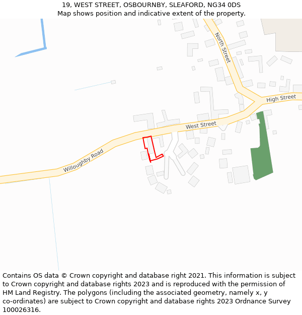 19, WEST STREET, OSBOURNBY, SLEAFORD, NG34 0DS: Location map and indicative extent of plot