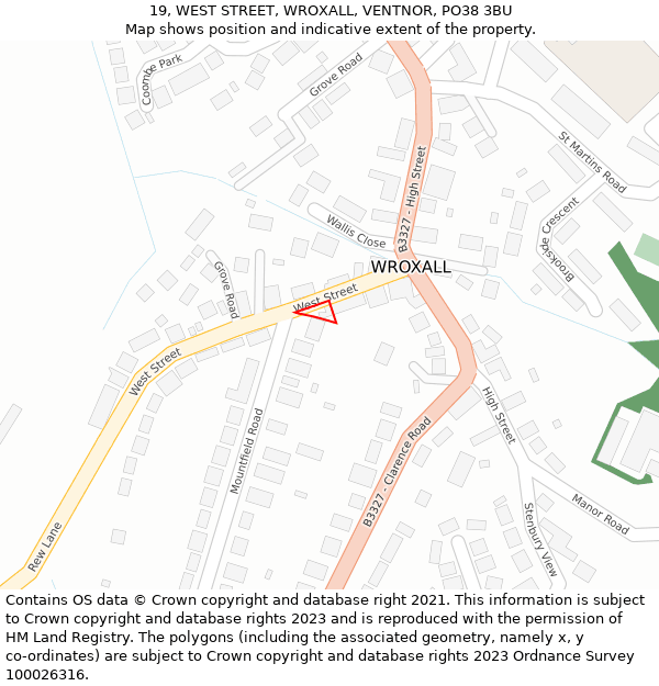 19, WEST STREET, WROXALL, VENTNOR, PO38 3BU: Location map and indicative extent of plot