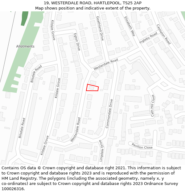 19, WESTERDALE ROAD, HARTLEPOOL, TS25 2AP: Location map and indicative extent of plot