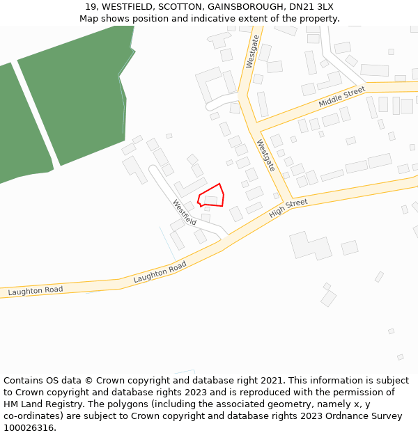 19, WESTFIELD, SCOTTON, GAINSBOROUGH, DN21 3LX: Location map and indicative extent of plot