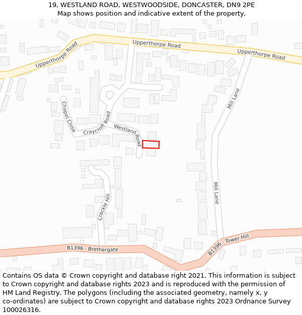 19, WESTLAND ROAD, WESTWOODSIDE, DONCASTER, DN9 2PE: Location map and indicative extent of plot