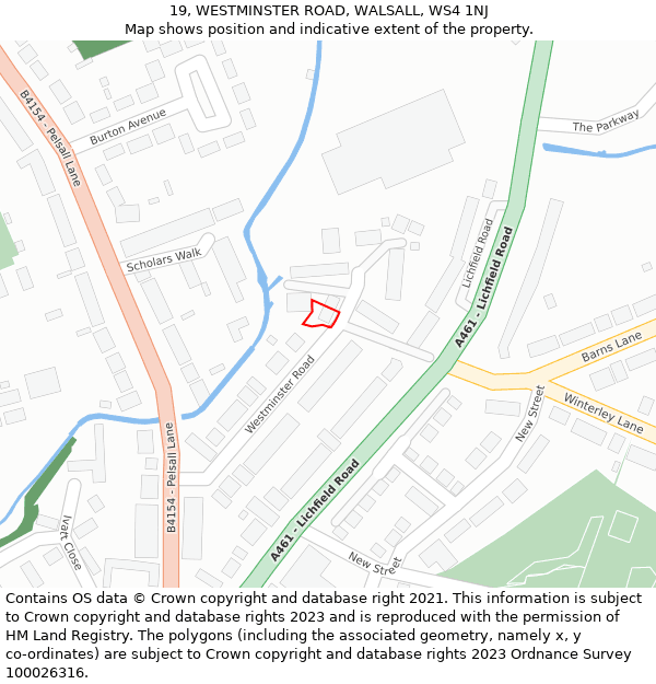 19, WESTMINSTER ROAD, WALSALL, WS4 1NJ: Location map and indicative extent of plot