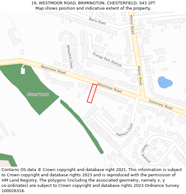 19, WESTMOOR ROAD, BRIMINGTON, CHESTERFIELD, S43 1PT: Location map and indicative extent of plot