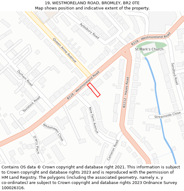 19, WESTMORELAND ROAD, BROMLEY, BR2 0TE: Location map and indicative extent of plot