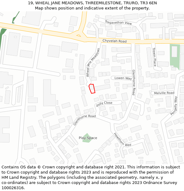 19, WHEAL JANE MEADOWS, THREEMILESTONE, TRURO, TR3 6EN: Location map and indicative extent of plot