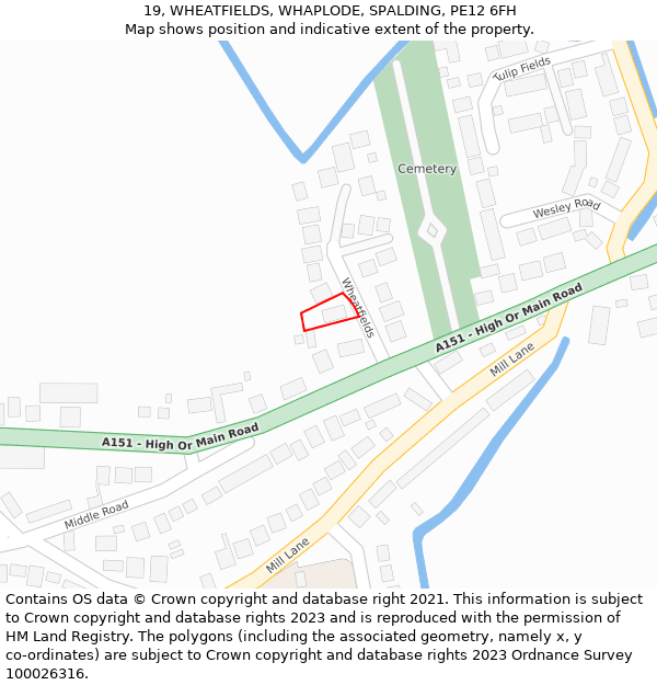 19, WHEATFIELDS, WHAPLODE, SPALDING, PE12 6FH: Location map and indicative extent of plot