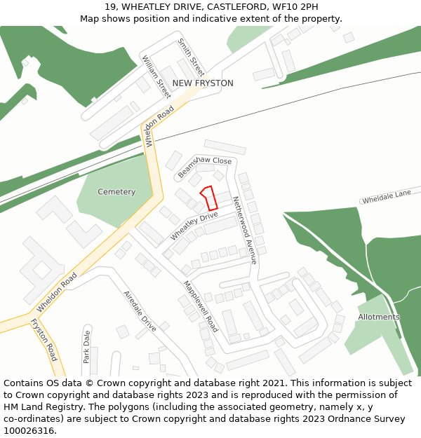 19, WHEATLEY DRIVE, CASTLEFORD, WF10 2PH: Location map and indicative extent of plot