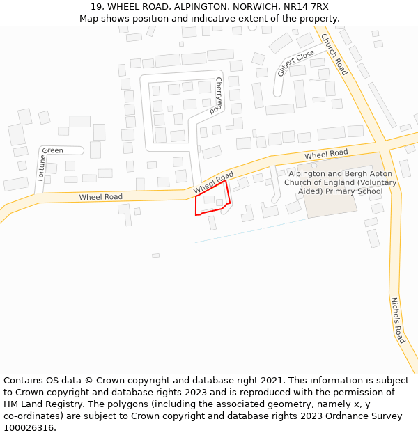 19, WHEEL ROAD, ALPINGTON, NORWICH, NR14 7RX: Location map and indicative extent of plot