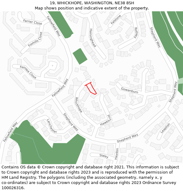 19, WHICKHOPE, WASHINGTON, NE38 8SH: Location map and indicative extent of plot