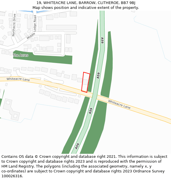 19, WHITEACRE LANE, BARROW, CLITHEROE, BB7 9BJ: Location map and indicative extent of plot