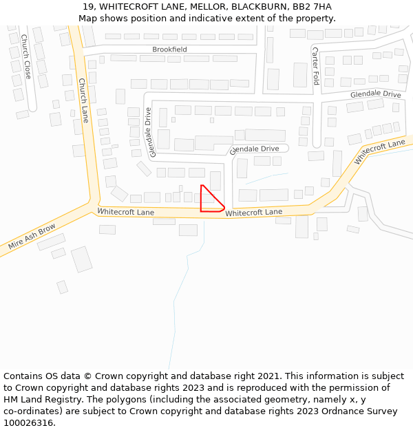 19, WHITECROFT LANE, MELLOR, BLACKBURN, BB2 7HA: Location map and indicative extent of plot