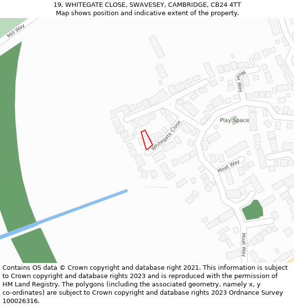 19, WHITEGATE CLOSE, SWAVESEY, CAMBRIDGE, CB24 4TT: Location map and indicative extent of plot