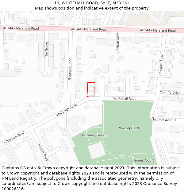 19, WHITEHALL ROAD, SALE, M33 3NL: Location map and indicative extent of plot
