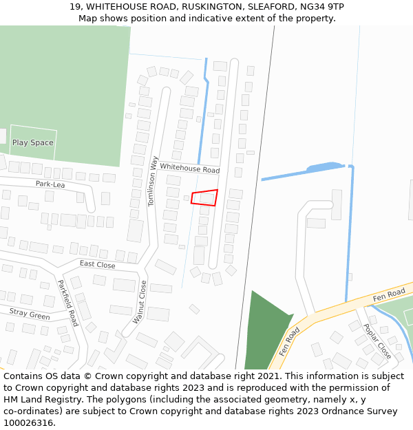 19, WHITEHOUSE ROAD, RUSKINGTON, SLEAFORD, NG34 9TP: Location map and indicative extent of plot