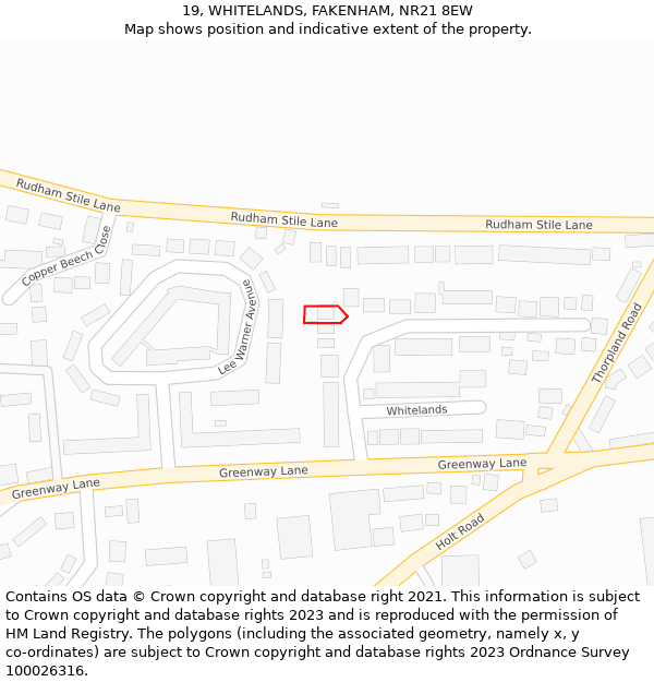 19, WHITELANDS, FAKENHAM, NR21 8EW: Location map and indicative extent of plot