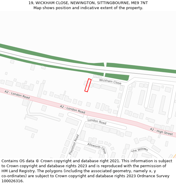 19, WICKHAM CLOSE, NEWINGTON, SITTINGBOURNE, ME9 7NT: Location map and indicative extent of plot