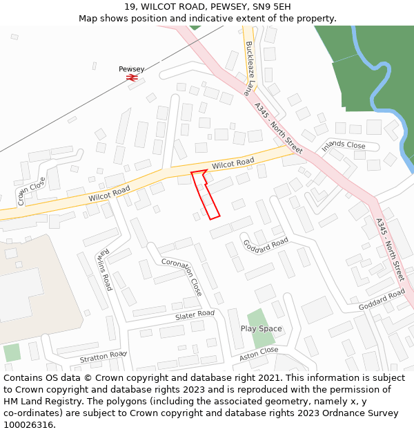 19, WILCOT ROAD, PEWSEY, SN9 5EH: Location map and indicative extent of plot