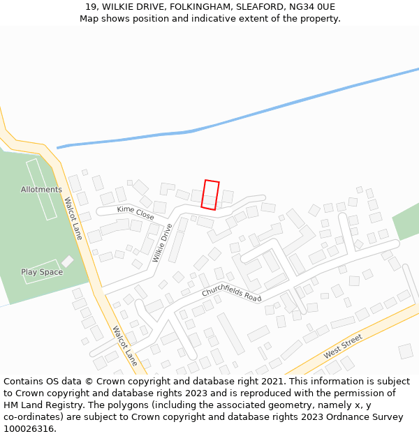 19, WILKIE DRIVE, FOLKINGHAM, SLEAFORD, NG34 0UE: Location map and indicative extent of plot