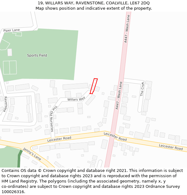 19, WILLARS WAY, RAVENSTONE, COALVILLE, LE67 2DQ: Location map and indicative extent of plot