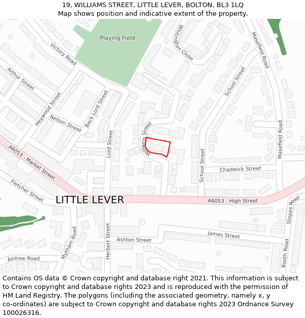 19, WILLIAMS STREET, LITTLE LEVER, BOLTON, BL3 1LQ: Location map and indicative extent of plot