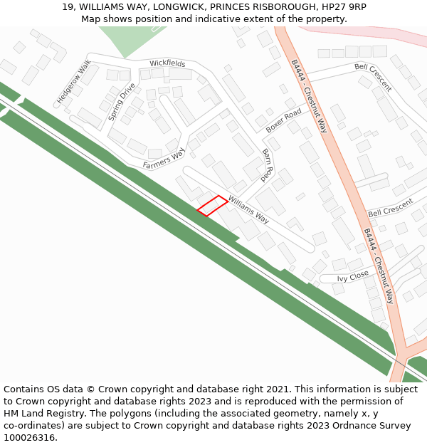 19, WILLIAMS WAY, LONGWICK, PRINCES RISBOROUGH, HP27 9RP: Location map and indicative extent of plot