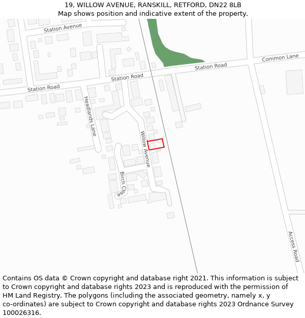19, WILLOW AVENUE, RANSKILL, RETFORD, DN22 8LB: Location map and indicative extent of plot