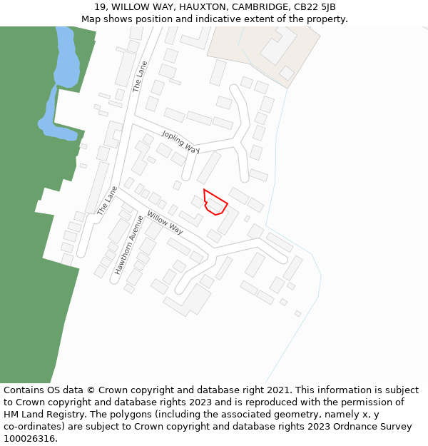 19, WILLOW WAY, HAUXTON, CAMBRIDGE, CB22 5JB: Location map and indicative extent of plot