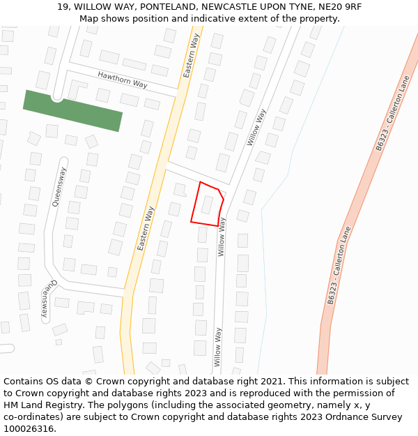 19, WILLOW WAY, PONTELAND, NEWCASTLE UPON TYNE, NE20 9RF: Location map and indicative extent of plot