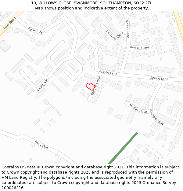 19, WILLOWS CLOSE, SWANMORE, SOUTHAMPTON, SO32 2EL: Location map and indicative extent of plot