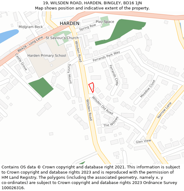 19, WILSDEN ROAD, HARDEN, BINGLEY, BD16 1JN: Location map and indicative extent of plot