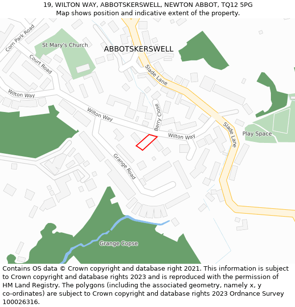 19, WILTON WAY, ABBOTSKERSWELL, NEWTON ABBOT, TQ12 5PG: Location map and indicative extent of plot