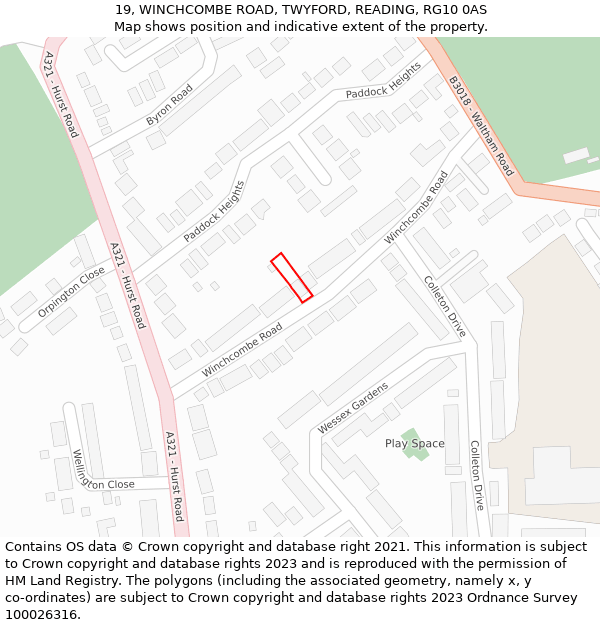 19, WINCHCOMBE ROAD, TWYFORD, READING, RG10 0AS: Location map and indicative extent of plot